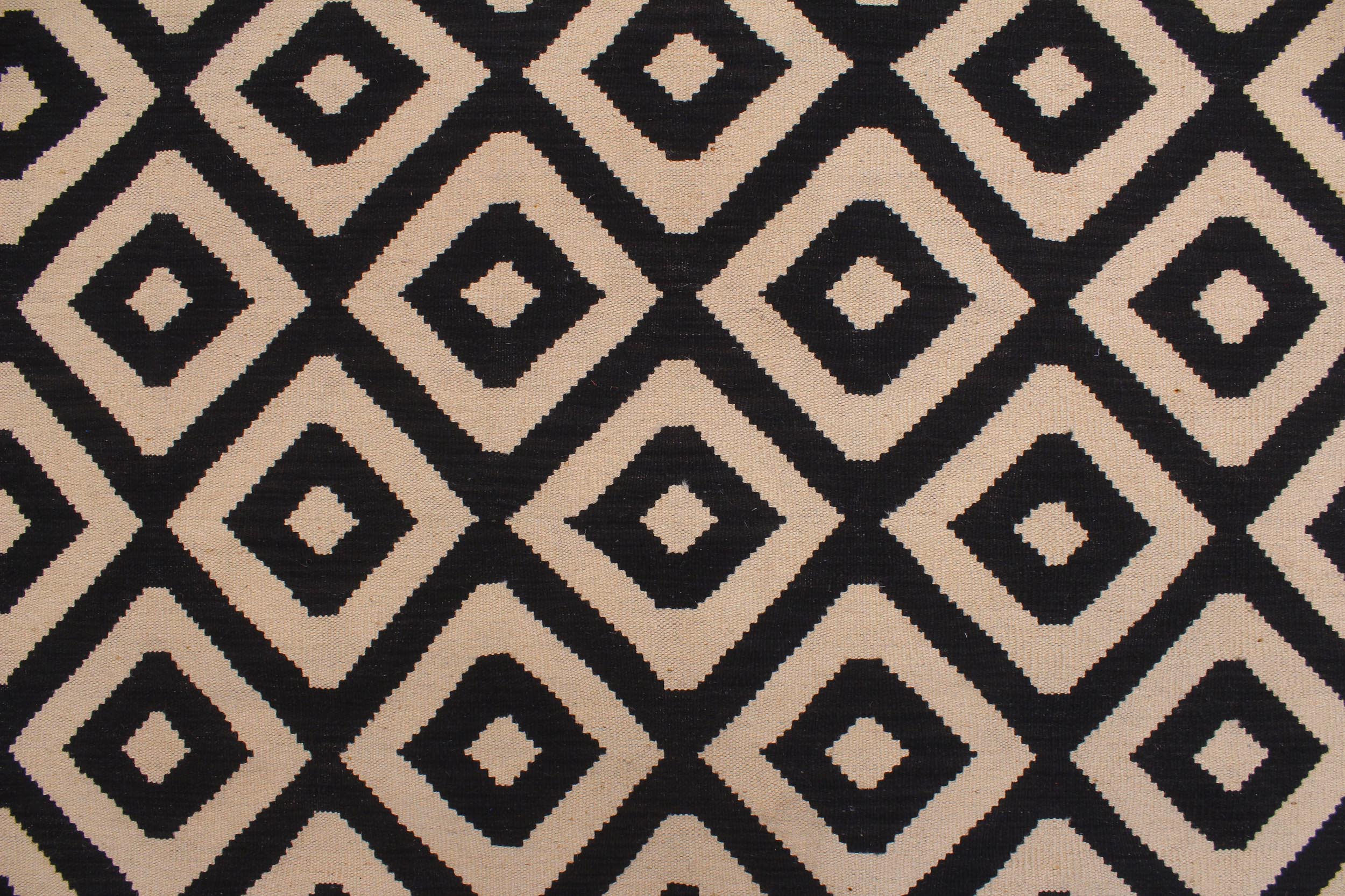 handmade Modern Kilim Beige Black Hand-Woven RECTANGLE 100% WOOL area rug 7 x 10