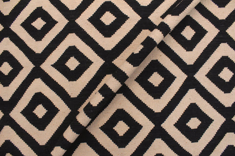 handmade Modern Kilim Beige Black Hand-Woven RECTANGLE 100% WOOL area rug 7 x 10