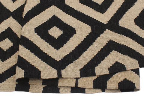 handmade Modern Kilim Beige Black Hand-Woven RECTANGLE 100% WOOL area rug 7 x 10