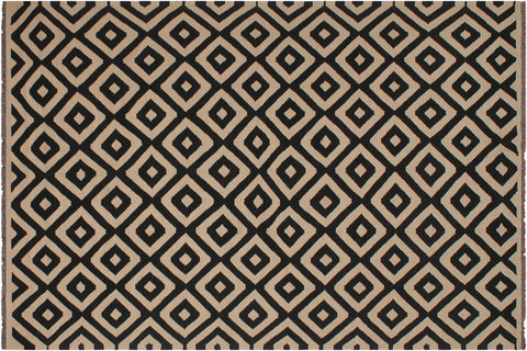 handmade Modern Kilim Beige Black Hand-Woven RECTANGLE 100% WOOL area rug 7 x 10