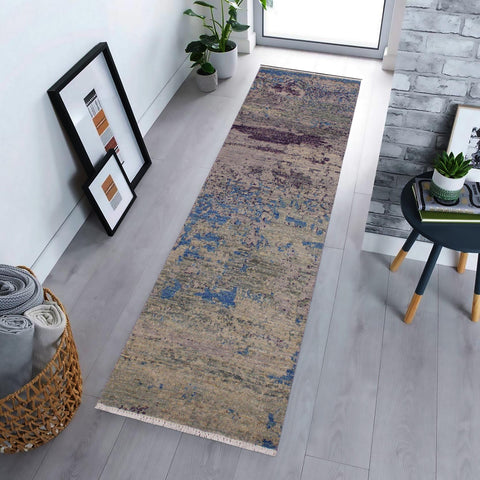 handmade Modern Kafkaz Green Blue Hand Knotted RUNNER 100% WOOL area rug 2' x 6'