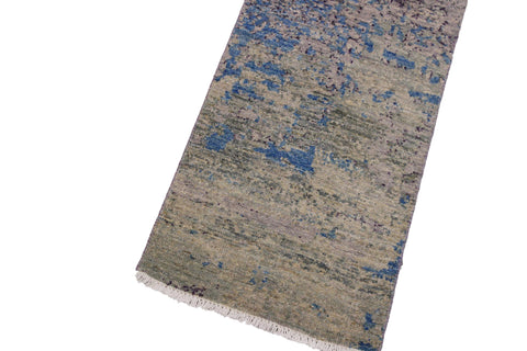 handmade Modern Kafkaz Green Blue Hand Knotted RUNNER 100% WOOL area rug 2' x 6'