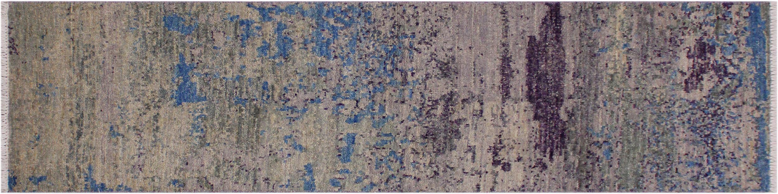 handmade Modern Kafkaz Green Blue Hand Knotted RUNNER 100% WOOL area rug 2' x 6'