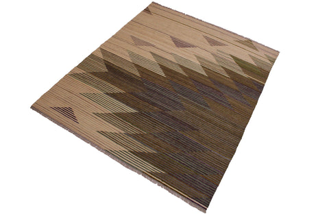 handmade Modern Kilim Ivory Brown Hand-Woven RECTANGLE 100% WOOL area rug 6x8
