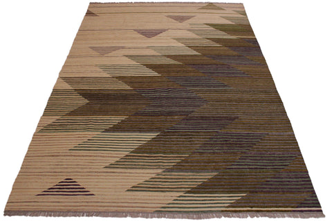 handmade Modern Kilim Ivory Brown Hand-Woven RECTANGLE 100% WOOL area rug 6x8