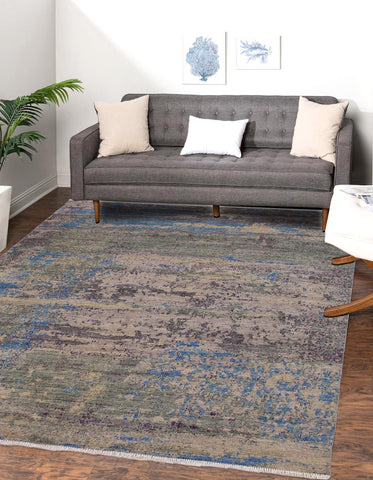 handmade Modern Kafkaz Grey Blue Hand Knotted SQUARE 100% WOOL area rug 8' x 8'