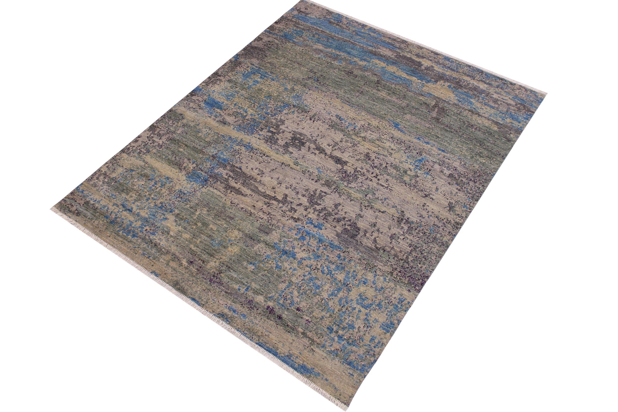 handmade Modern Kafkaz Grey Blue Hand Knotted SQUARE 100% WOOL area rug 8' x 8'