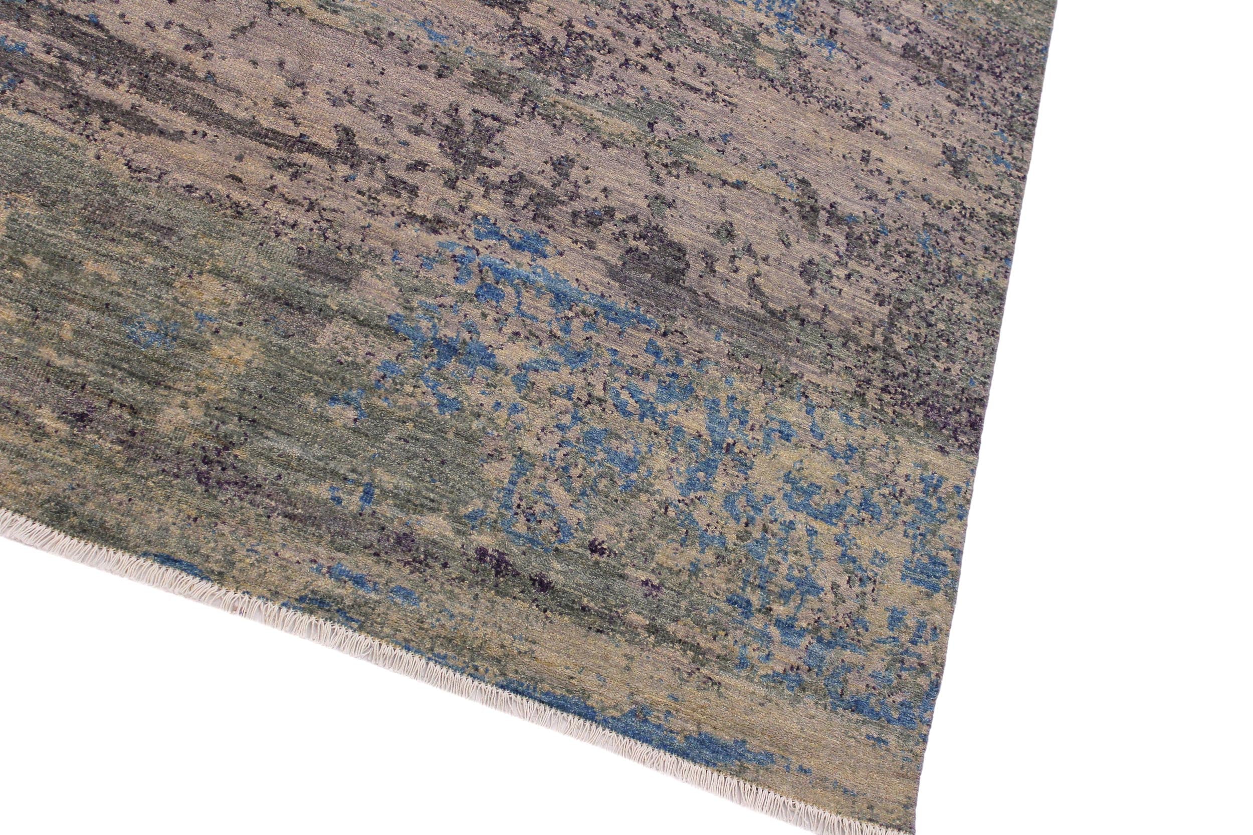 handmade Modern Kafkaz Grey Blue Hand Knotted SQUARE 100% WOOL area rug 8' x 8'