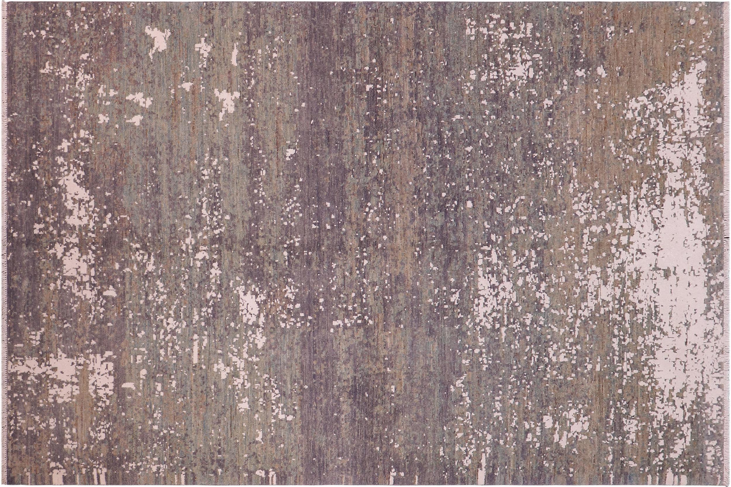 handmade Modern Kafkaz Grey Green Hand Knotted RECTANGLE WOOL&SILK area rug 6' x 9'