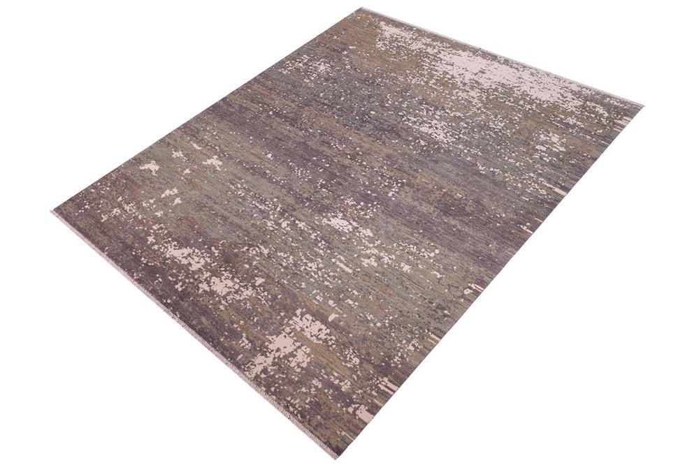 handmade Modern Kafkaz Grey Green Hand Knotted RECTANGLE WOOL&SILK area rug 6X9