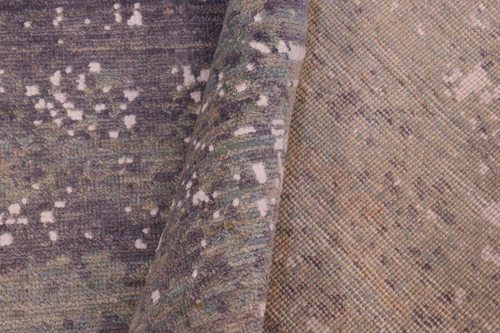 handmade Modern Kafkaz Grey Green Hand Knotted RECTANGLE WOOL&SILK area rug 6X9