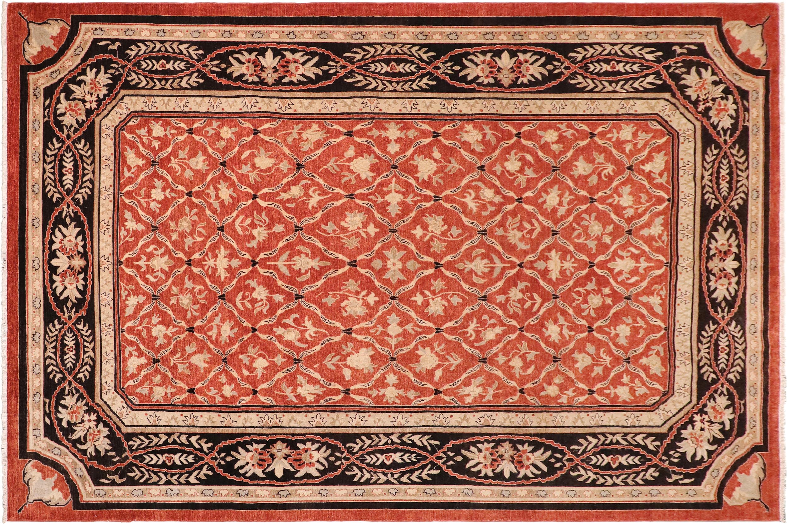 handmade Transitional Kafkaz Rust Black Hand Knotted RECTANGLE 100% WOOL area rug 10' x 14'
