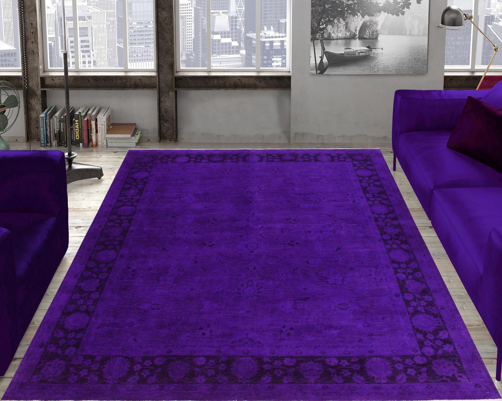 handmade Over Dyed Over Dyed Purple Black Hand Knotted RECTANGLE 100% WOOL area rug 8' x 10'