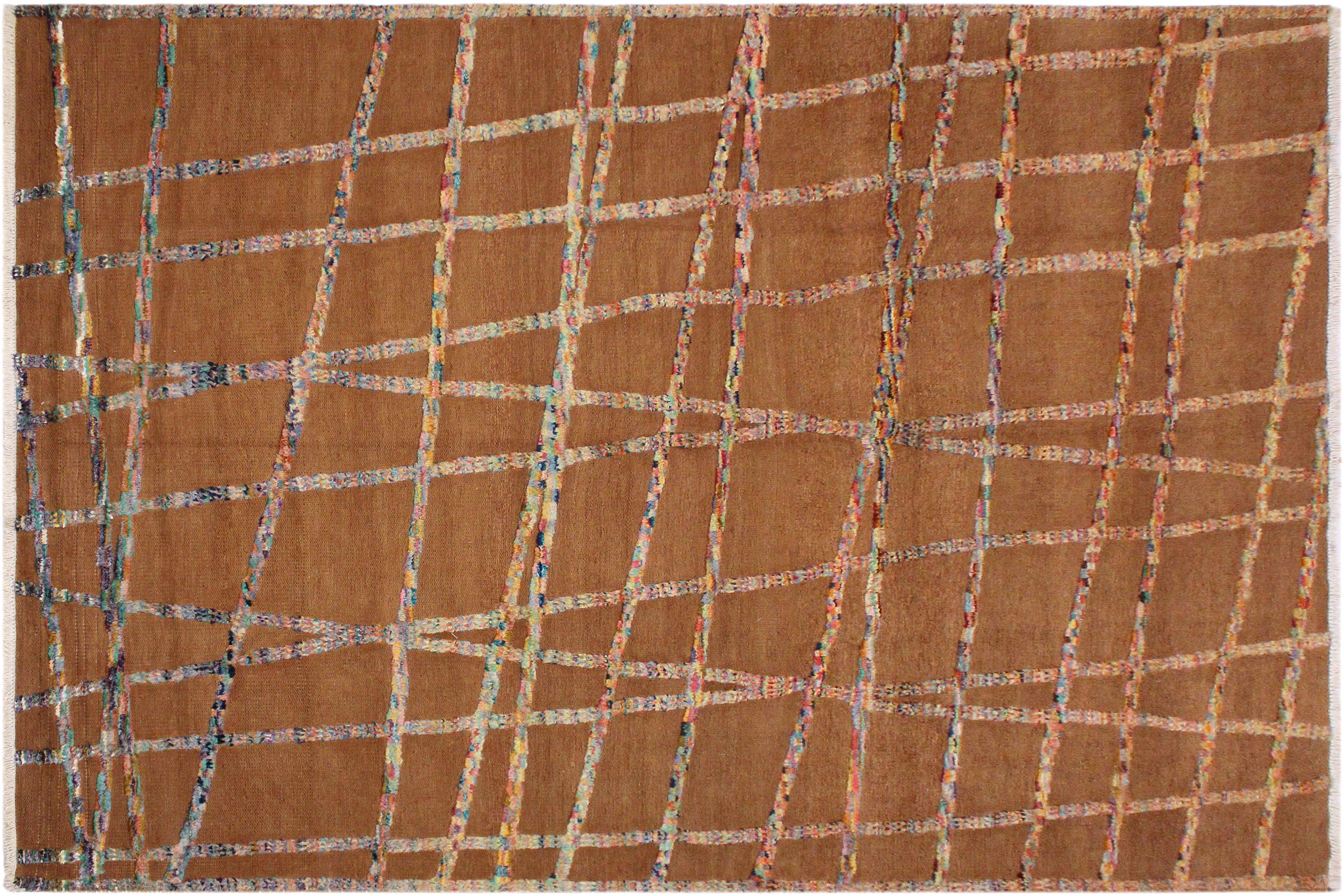 handmade Geometric Moroccan Hi Brown Teal Hand Knotted RECTANGLE 100% WOOL area rug 8' x 10'