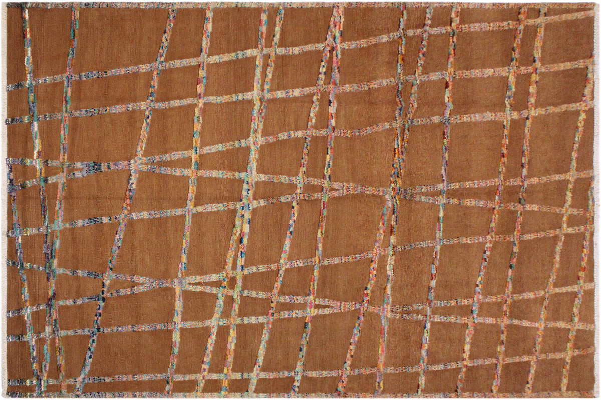 handmade Geometric Moroccan Hi Brown Teal Hand Knotted RECTANGLE 100% WOOL area rug 8' x 10'