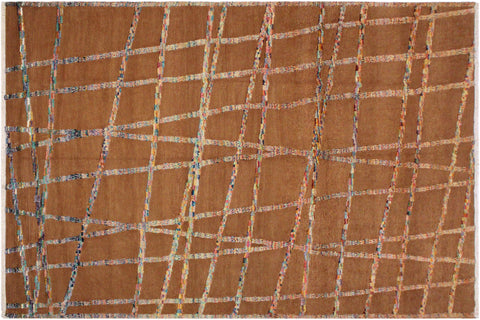 handmade Geometric Moroccan Hi Brown Teal Hand Knotted RECTANGLE 100% WOOL area rug 8' x 10'