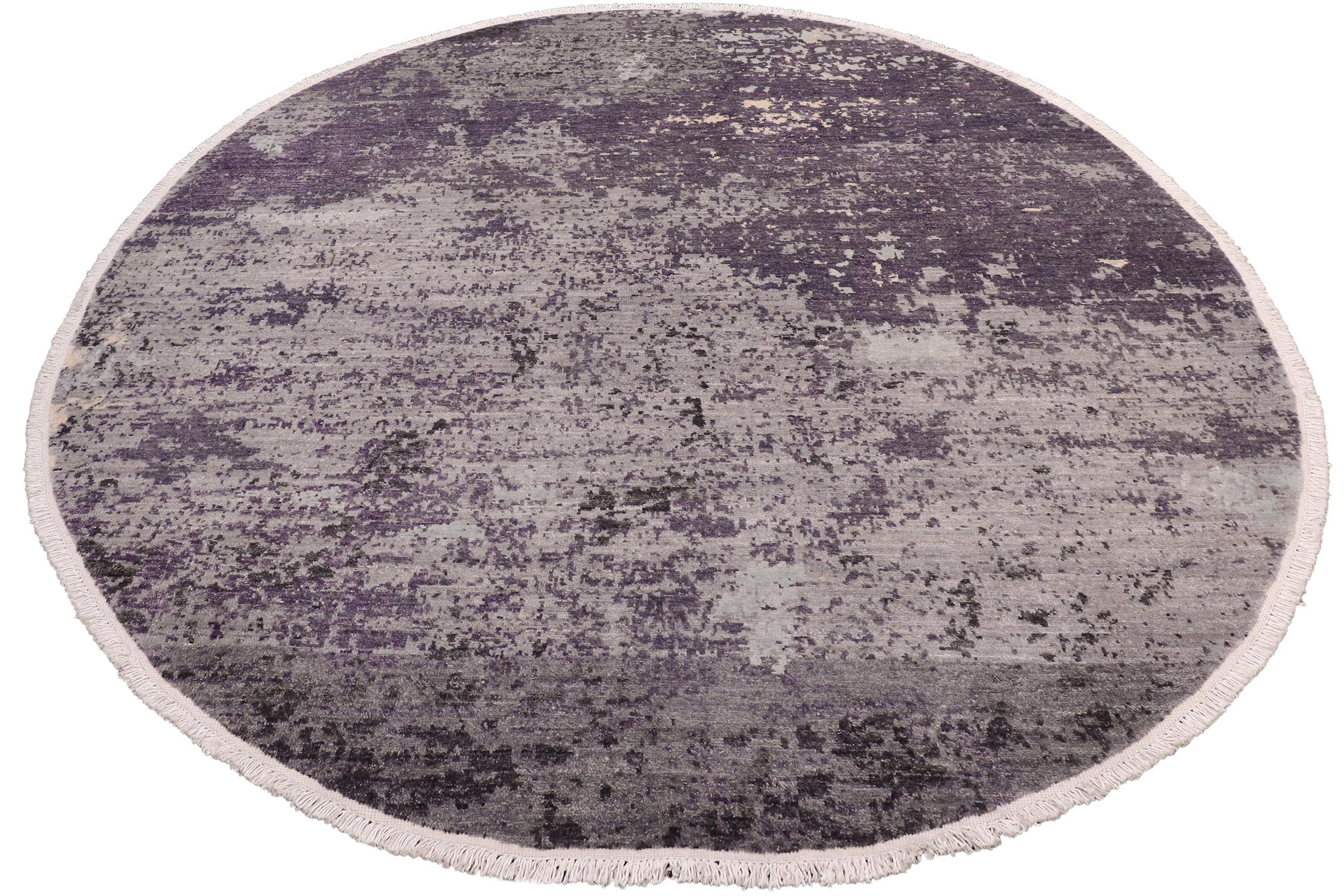 handmade Modern Round Kafkaz Grey Green Hand Knotted ROUND WOOL&SILK area rug 8' x 8'