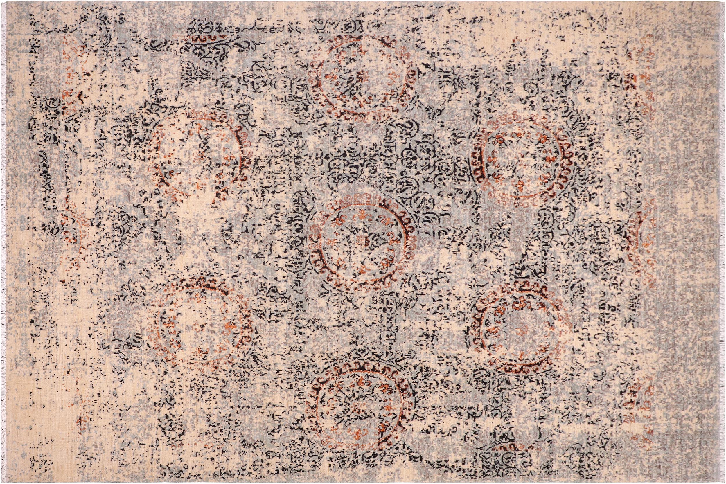 handmade Modern Kafkaz Beige Grey Hand Knotted RECTANGLE 100% WOOL area rug 9' x 12'