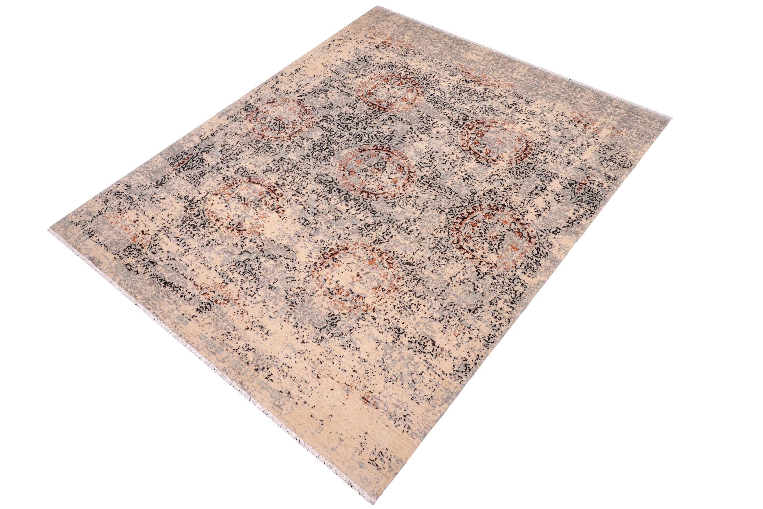 handmade Modern Kafkaz Beige Grey Hand Knotted RECTANGLE 100% WOOL area rug 9' x 12'