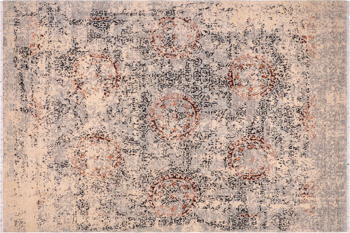 handmade Modern Kafkaz Beige Grey Hand Knotted RECTANGLE 100% WOOL area rug 9' x 12'