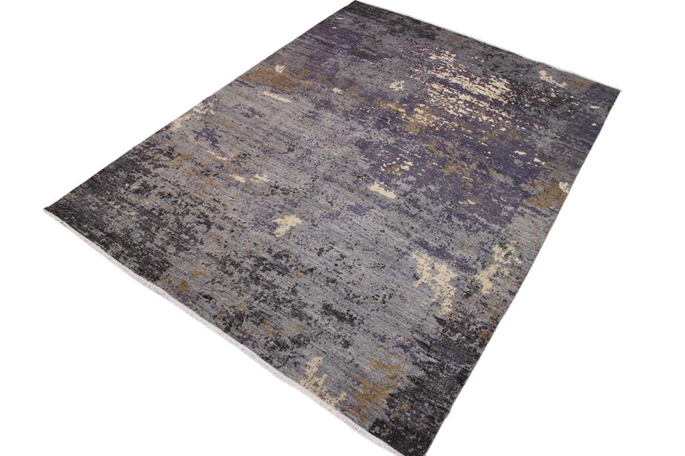 handmade Modern Kafkaz Grey Ivory Hand Knotted RECTANGLE WOOL&SILK area rug 9X12