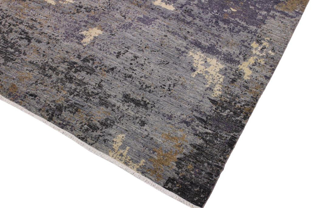 handmade Modern Kafkaz Grey Ivory Hand Knotted RECTANGLE WOOL&SILK area rug 9X12