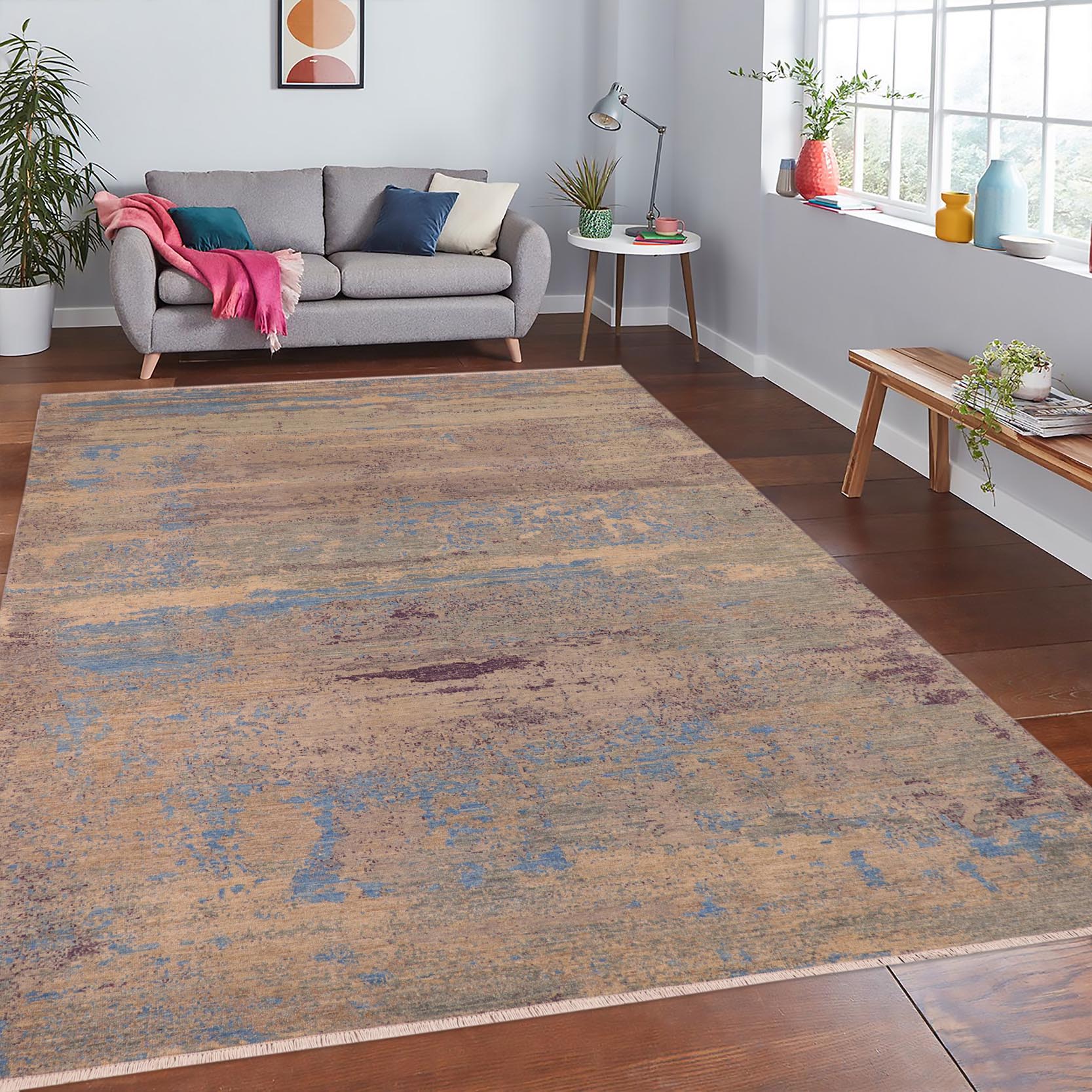 handmade Modern Kafkaz Grey Blue Hand Knotted RECTANGLE 100% WOOL area rug 10' x 14'