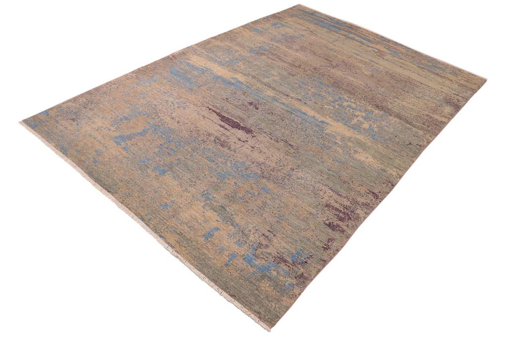 handmade Modern Kafkaz Grey Blue Hand Knotted RECTANGLE 100% WOOL area rug 10X14