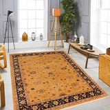 handmade Traditional Kafkaz Gold Blue Hand Knotted RECTANGLE 100% WOOL area rug 10 x 13