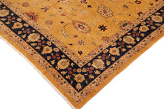 handmade Traditional Kafkaz Gold Blue Hand Knotted RECTANGLE 100% WOOL area rug 10X13