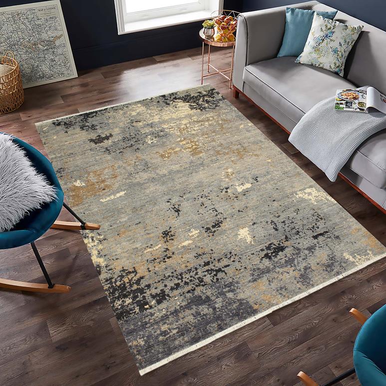 handmade Modern Modern Gray Blue Hand Knotted RECTANGLE WOOL&SILK area rug 8X10