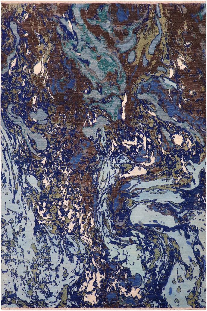 handmade Modern Kafkaz Blue Beige Hand Knotted RECTANGLE 100% WOOL area rug 8X10