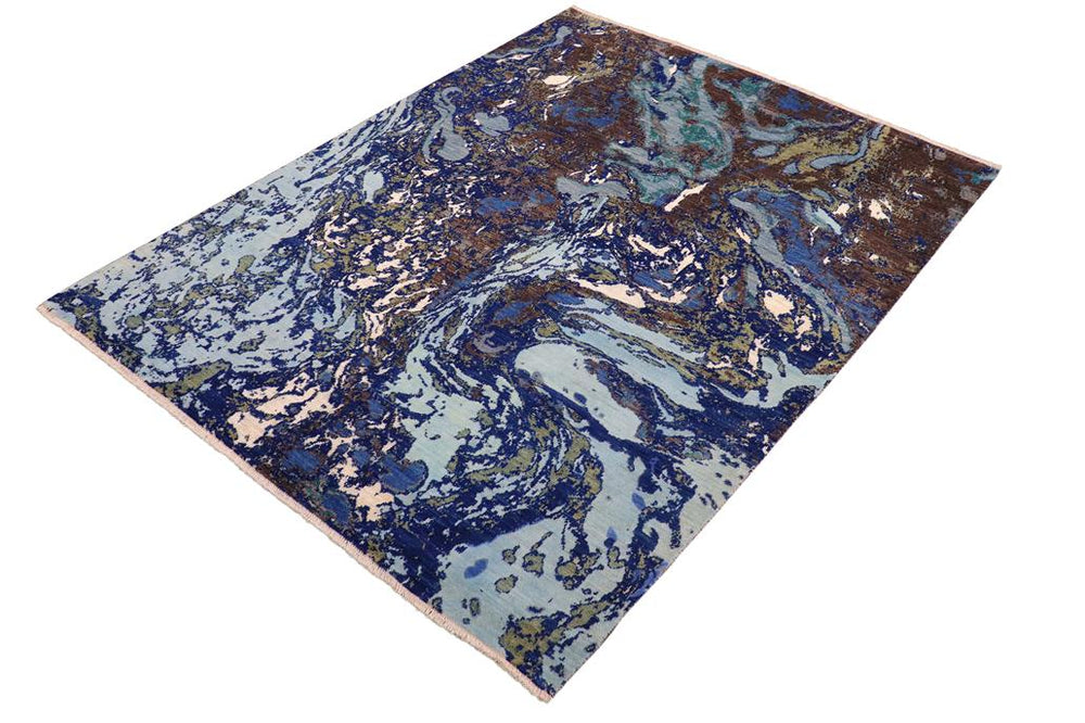 handmade Modern Kafkaz Blue Beige Hand Knotted RECTANGLE 100% WOOL area rug 8X10