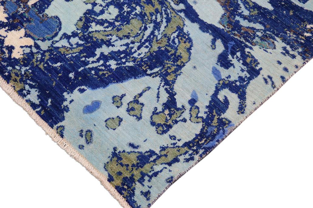 handmade Modern Kafkaz Blue Beige Hand Knotted RECTANGLE 100% WOOL area rug 8X10