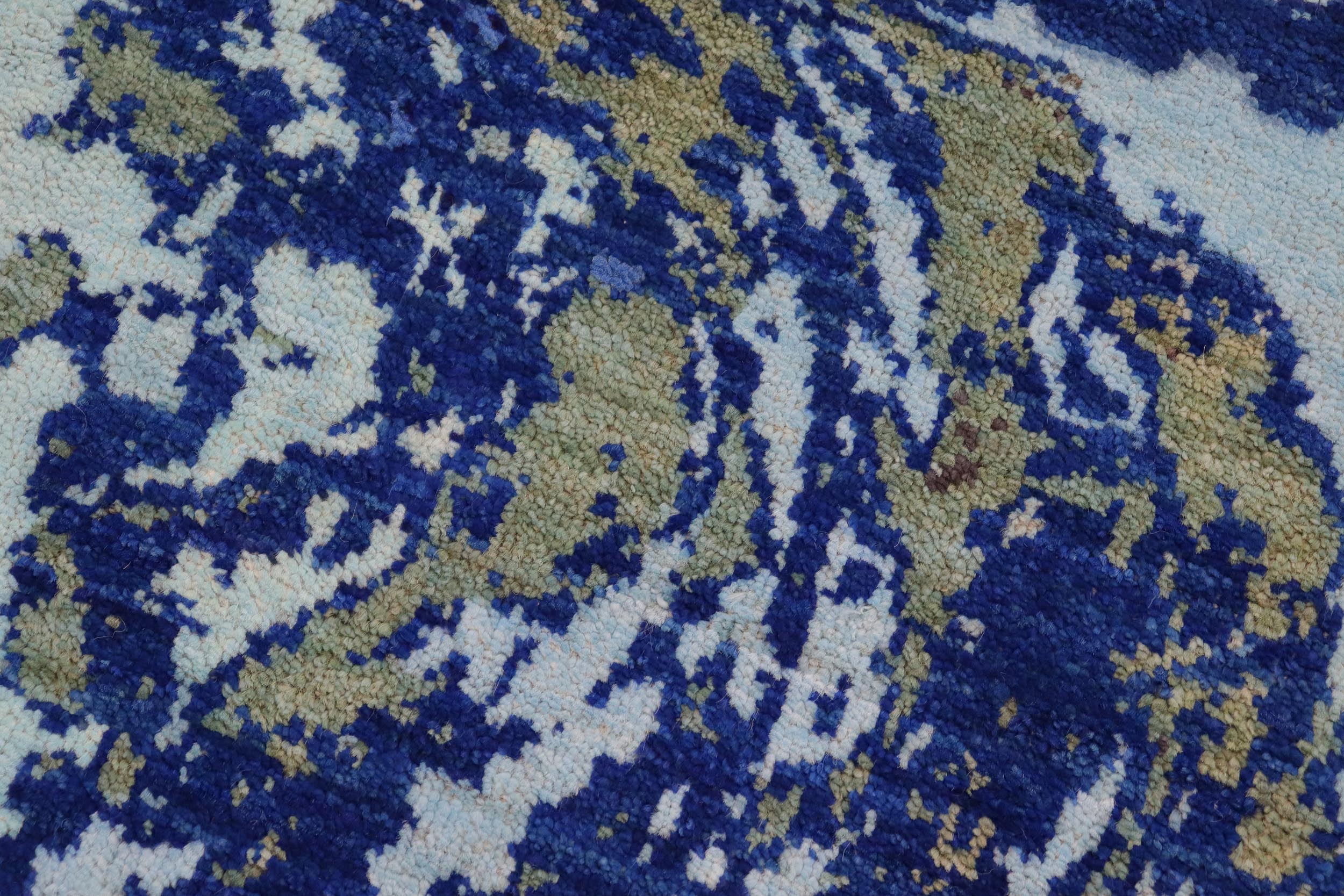 handmade Modern Kafkaz Blue Beige Hand Knotted RECTANGLE 100% WOOL area rug 8' x 10'