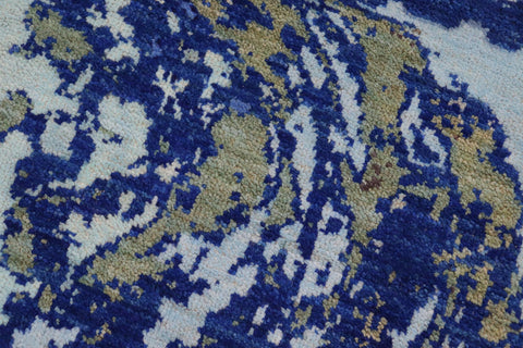 handmade Modern Kafkaz Blue Beige Hand Knotted RECTANGLE 100% WOOL area rug 8' x 10'