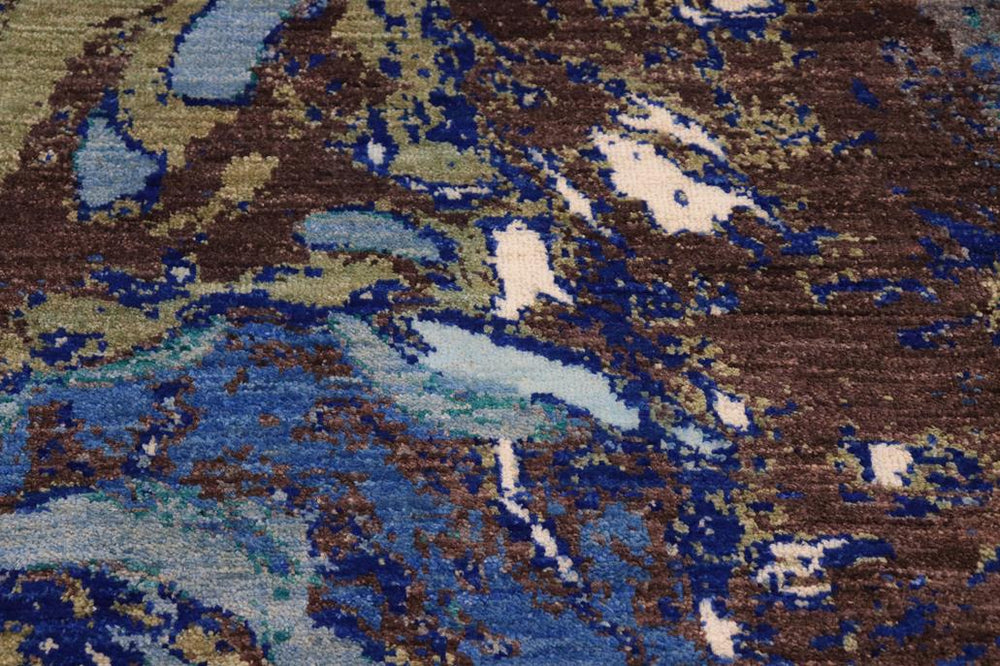 handmade Modern Kafkaz Blue Beige Hand Knotted RECTANGLE 100% WOOL area rug 8X10