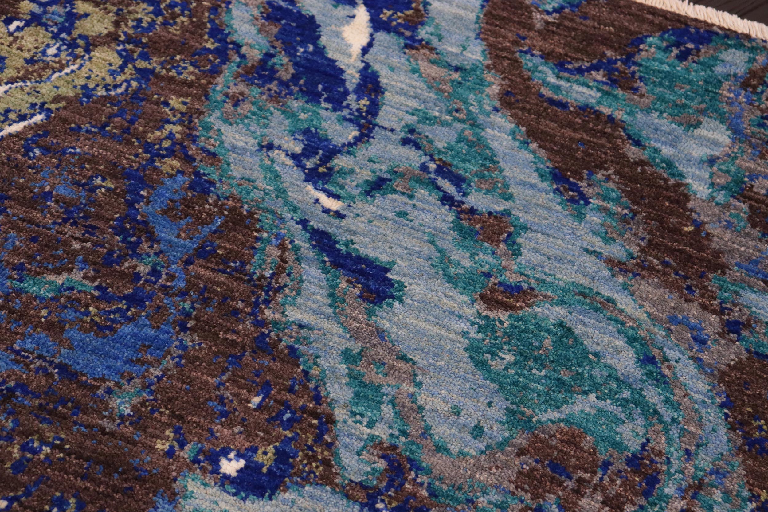 handmade Modern Kafkaz Blue Beige Hand Knotted RECTANGLE 100% WOOL area rug 8' x 10'