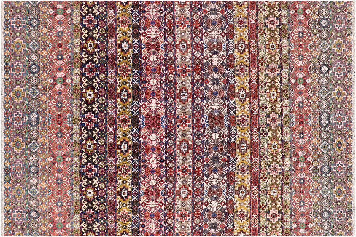 handmade Geometric Kurjean Pink Purple Hand Knotted RECTANGLE WOOL&SILK area rug 9x12