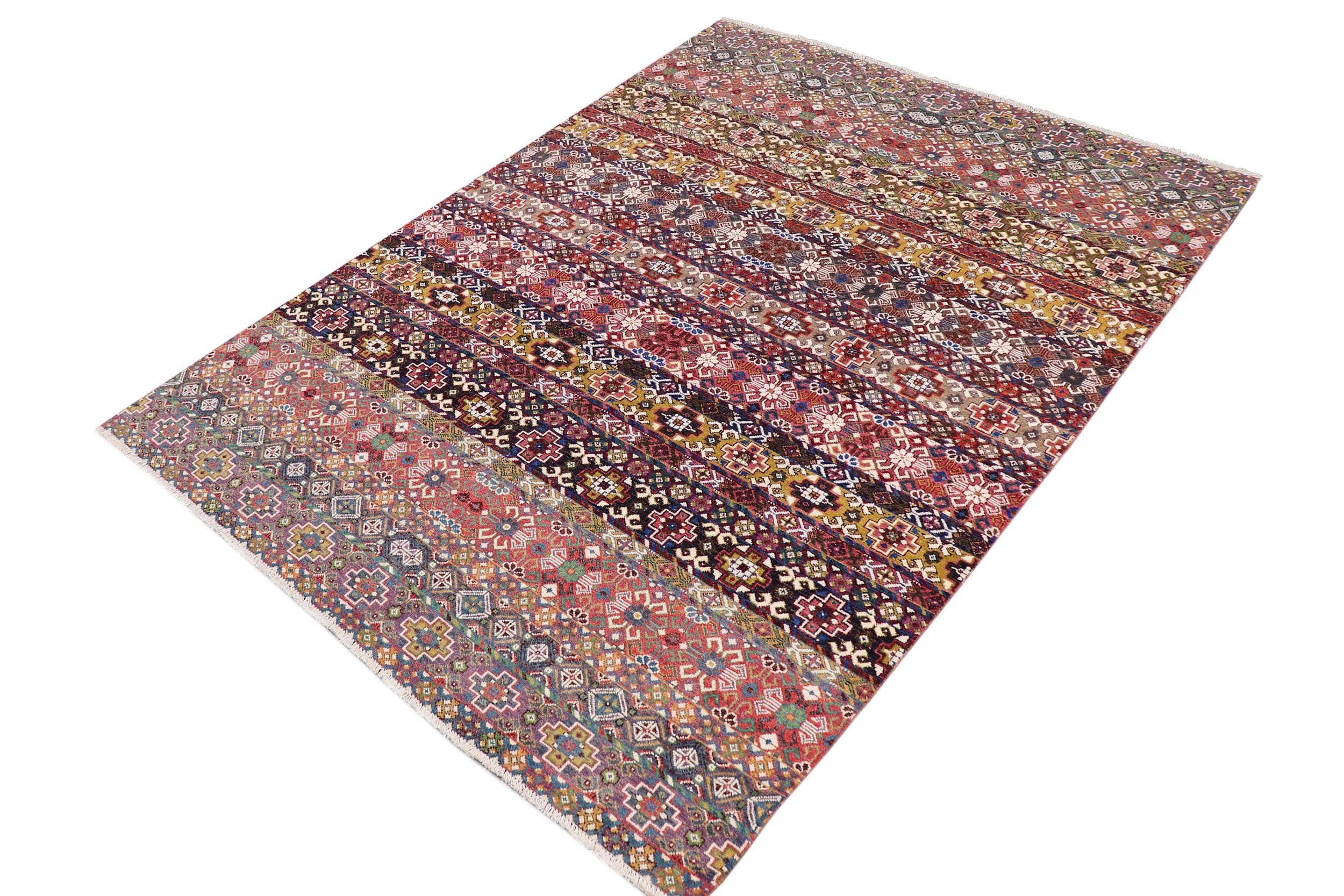 handmade Geometric Kurjean Pink Purple Hand Knotted RECTANGLE WOOL&SILK area rug 9x12