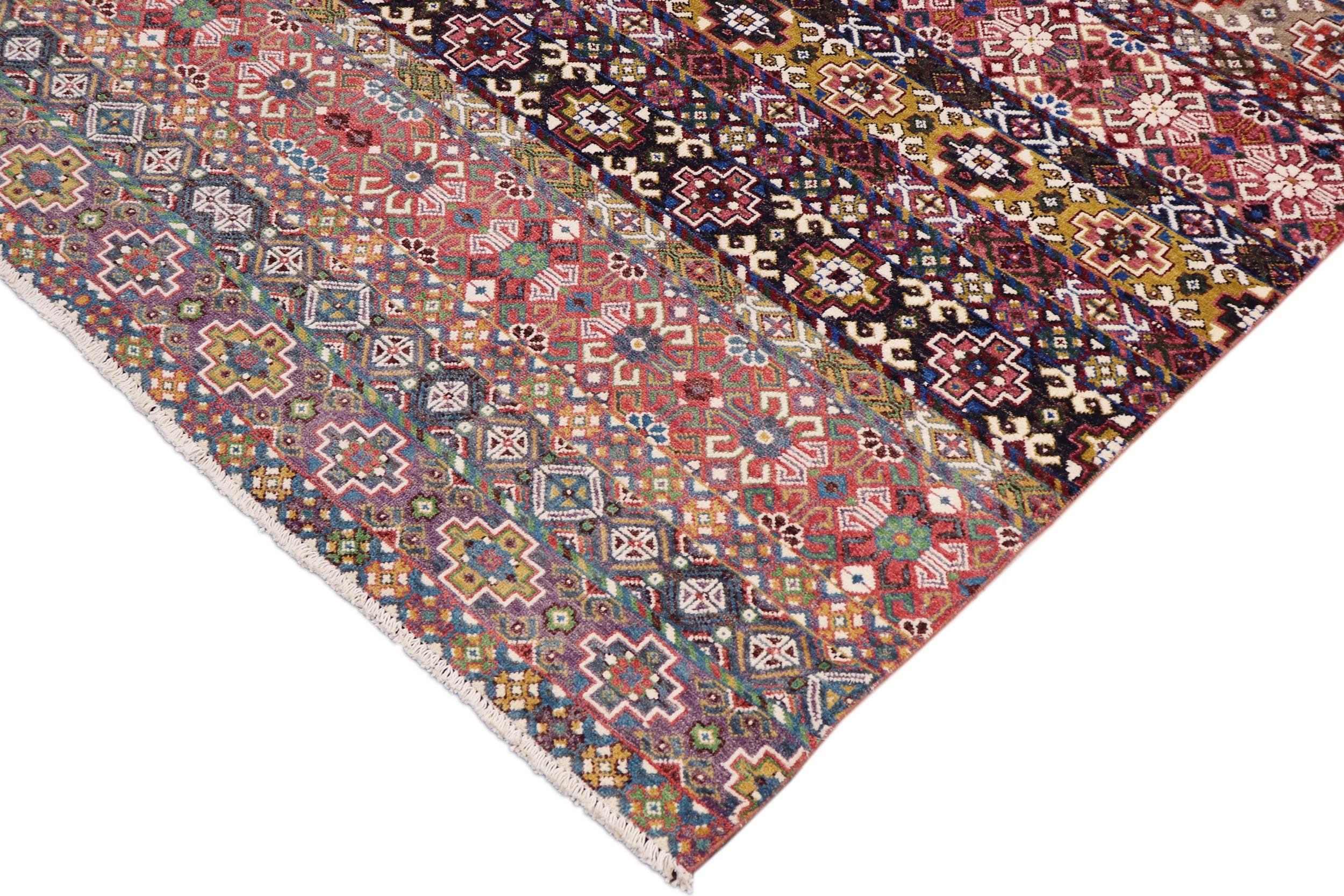 handmade Geometric Kurjean Pink Purple Hand Knotted RECTANGLE WOOL&SILK area rug 9x12