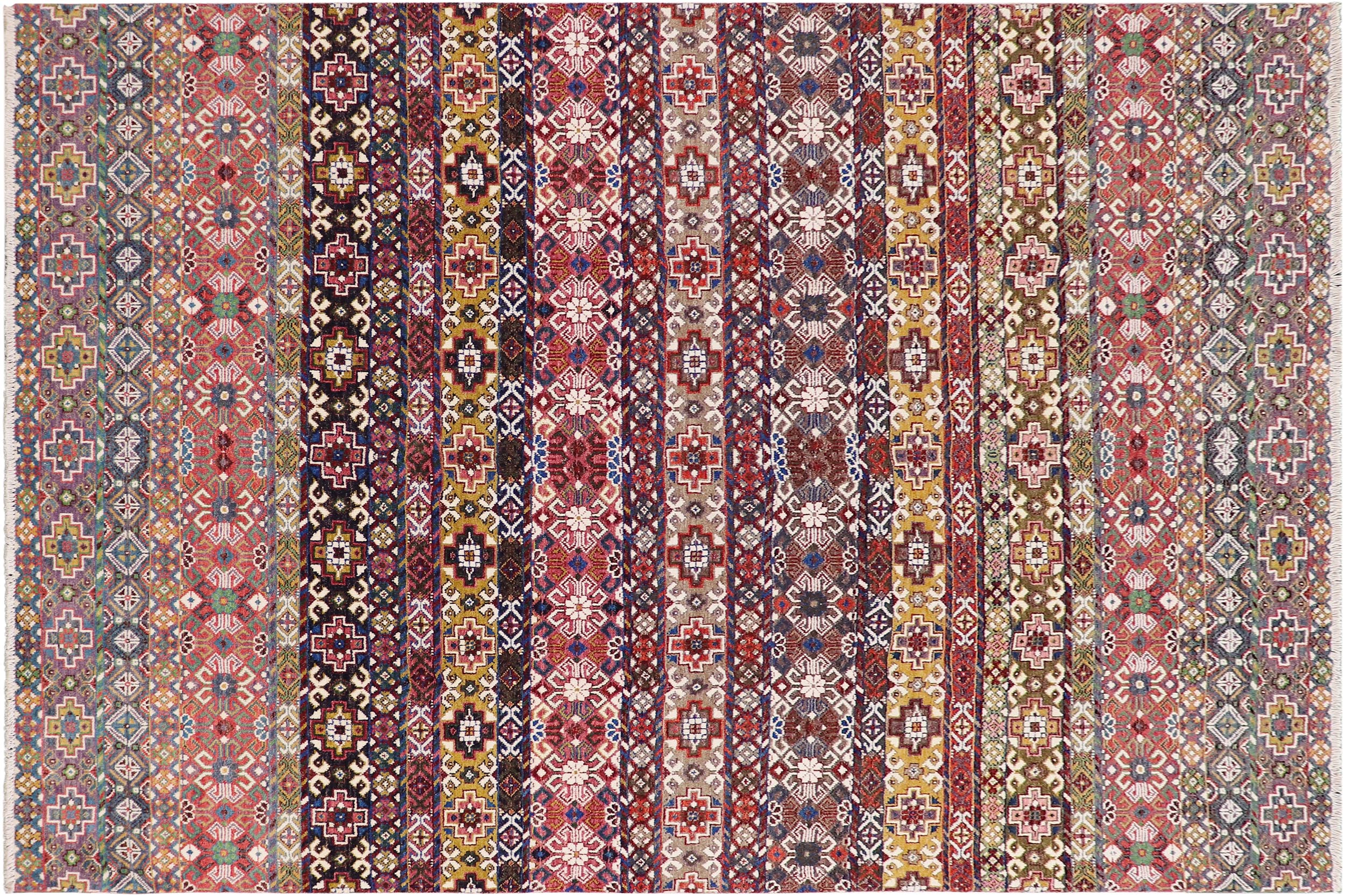 handmade Geometric Kurjean Pink Purple Hand Knotted RECTANGLE WOOL&SILK area rug 9x12