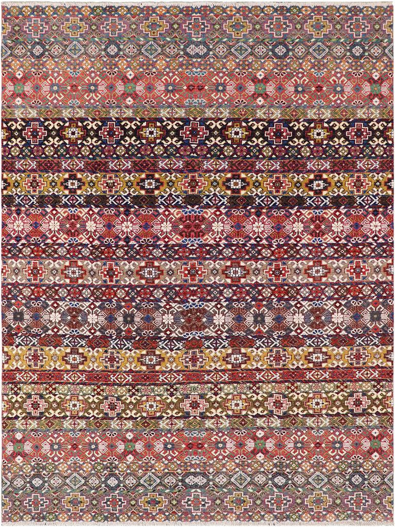 handmade Geometric Khorgeen Pink Purple Hand Knotted RECTANGLE WOOL&SILK area rug 9x12