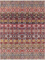 handmade Geometric Khorgeen Pink Purple Hand Knotted RECTANGLE WOOL&SILK area rug 9x12