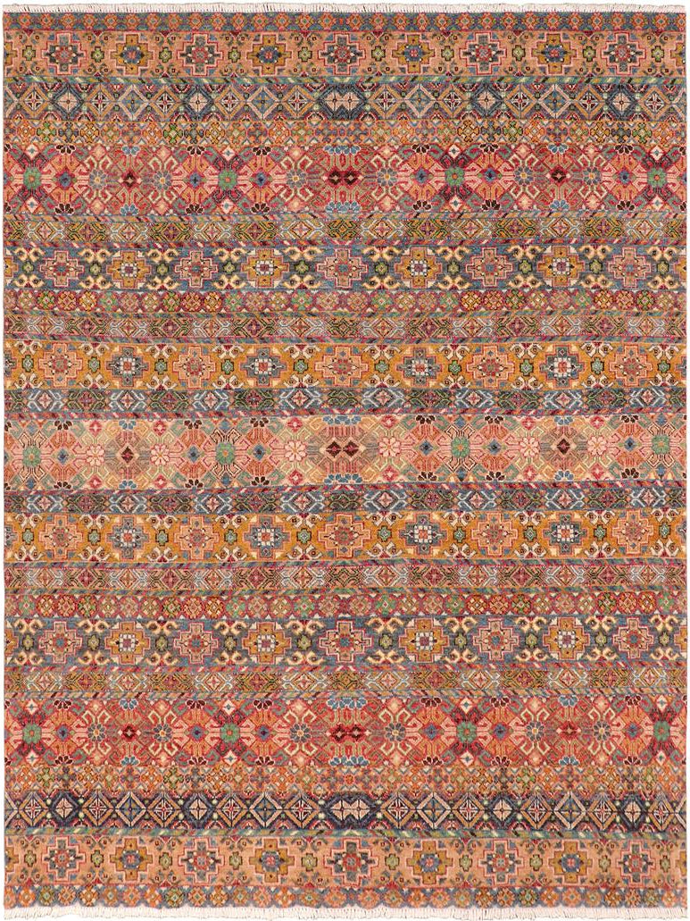 handmade Geometric Khorgeen Blue Pink Hand Knotted RECTANGLE 100% WOOL area rug 8x10