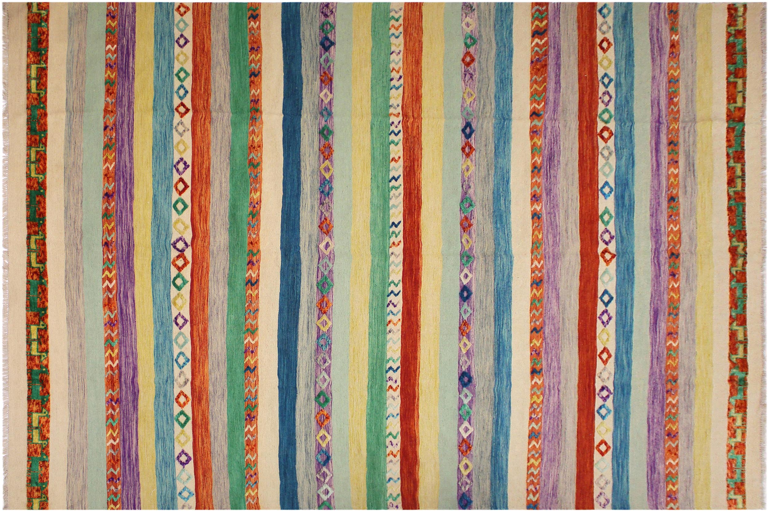 handmade Geometric Moroccan Hi Ivory Rust Hand Knotted RECTANGLE 100% WOOL area rug 10' x 13'