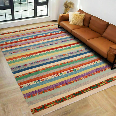 handmade Geometric Moroccan Hi Ivory Rust Hand Knotted RECTANGLE 100% WOOL area rug 10' x 13'