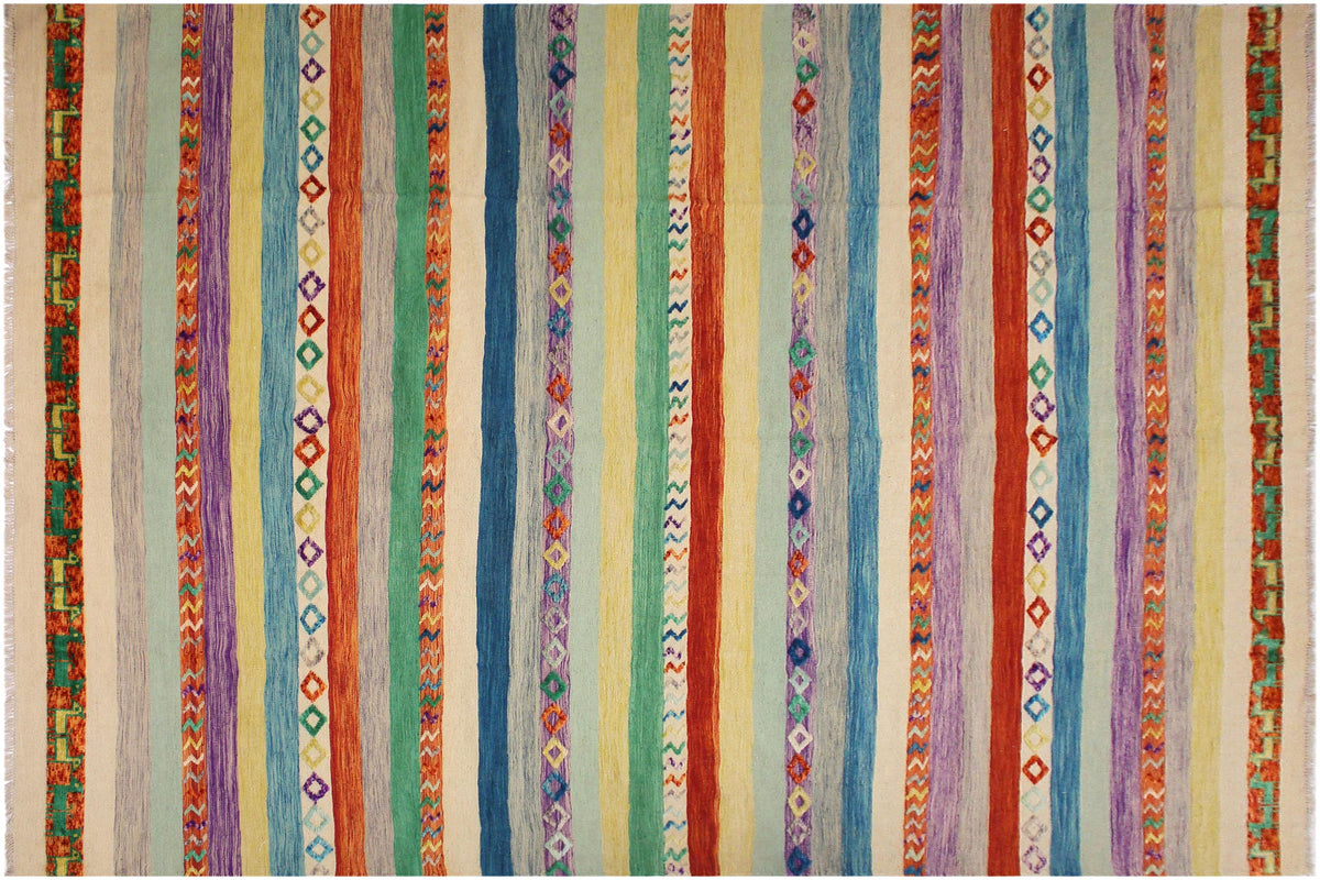 handmade Geometric Moroccan Hi Ivory Rust Hand Knotted RECTANGLE 100% WOOL area rug 10' x 13'