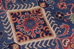 handmade Geometric Kazak Blue Ivory Hand Knotted ROUND 100% WOOL area rug 5x5