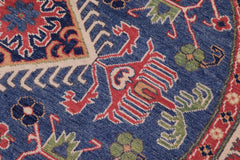 handmade Geometric Kazak Blue Ivory Hand Knotted ROUND 100% WOOL area rug 5x5